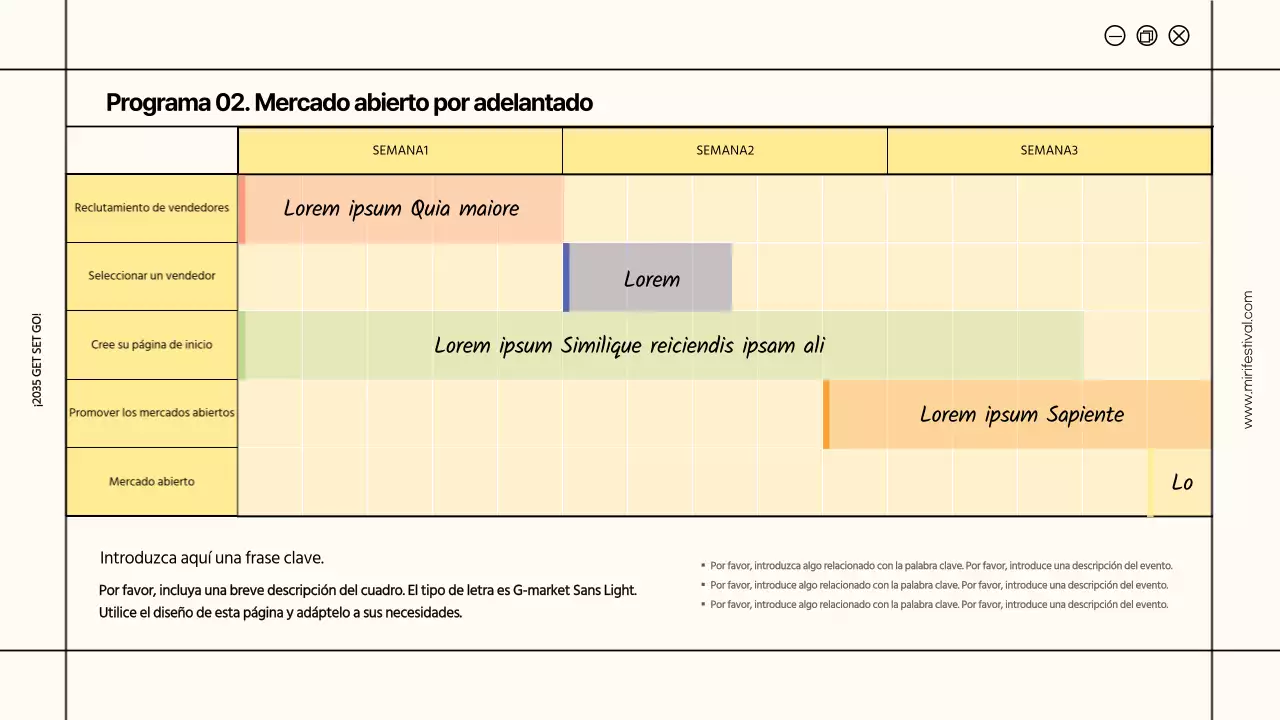 Los marcos de líneas marfil y amarillo realzan la propuesta de festival universitario