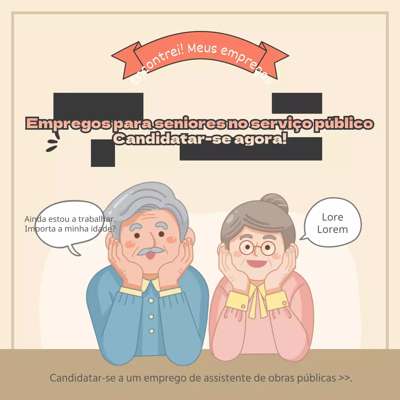 Bege ilustração conceito trabalho público idoso emprego recrutamento cartãoNotícias