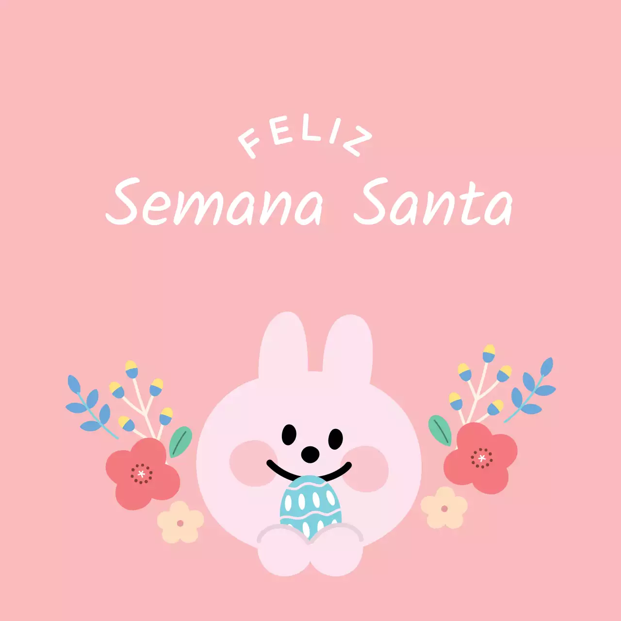 Pink Cute Bunny Easter (Pegatina Cuadrada)