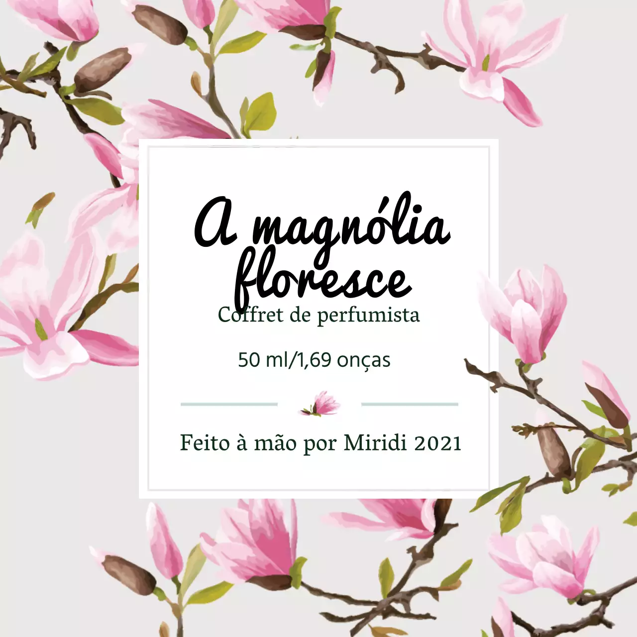 Rótulo de perfume vintage com ilustração a cinzento