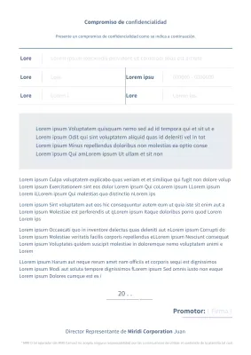 Compromiso de confidencialidad de los documentos comerciales en azul claro