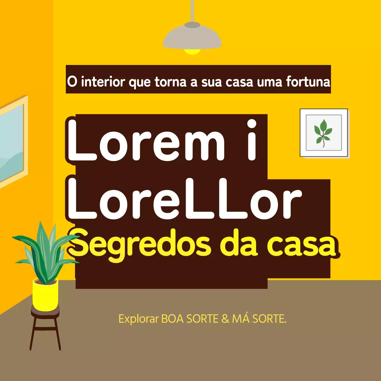 Interior Feng Shui ilustrado em amarelo e castanho