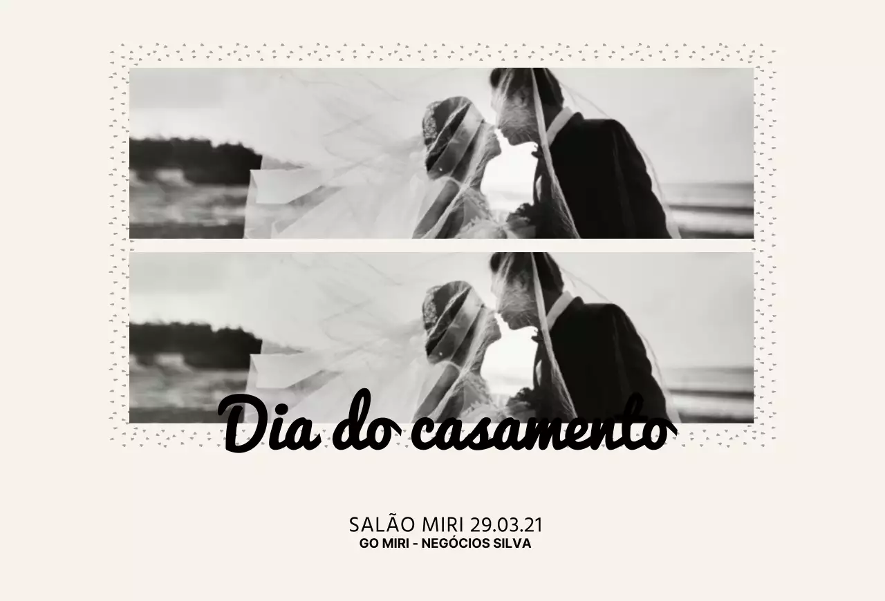 Convite de casamento simples com moldura de imagem esquartejada em bege e preto