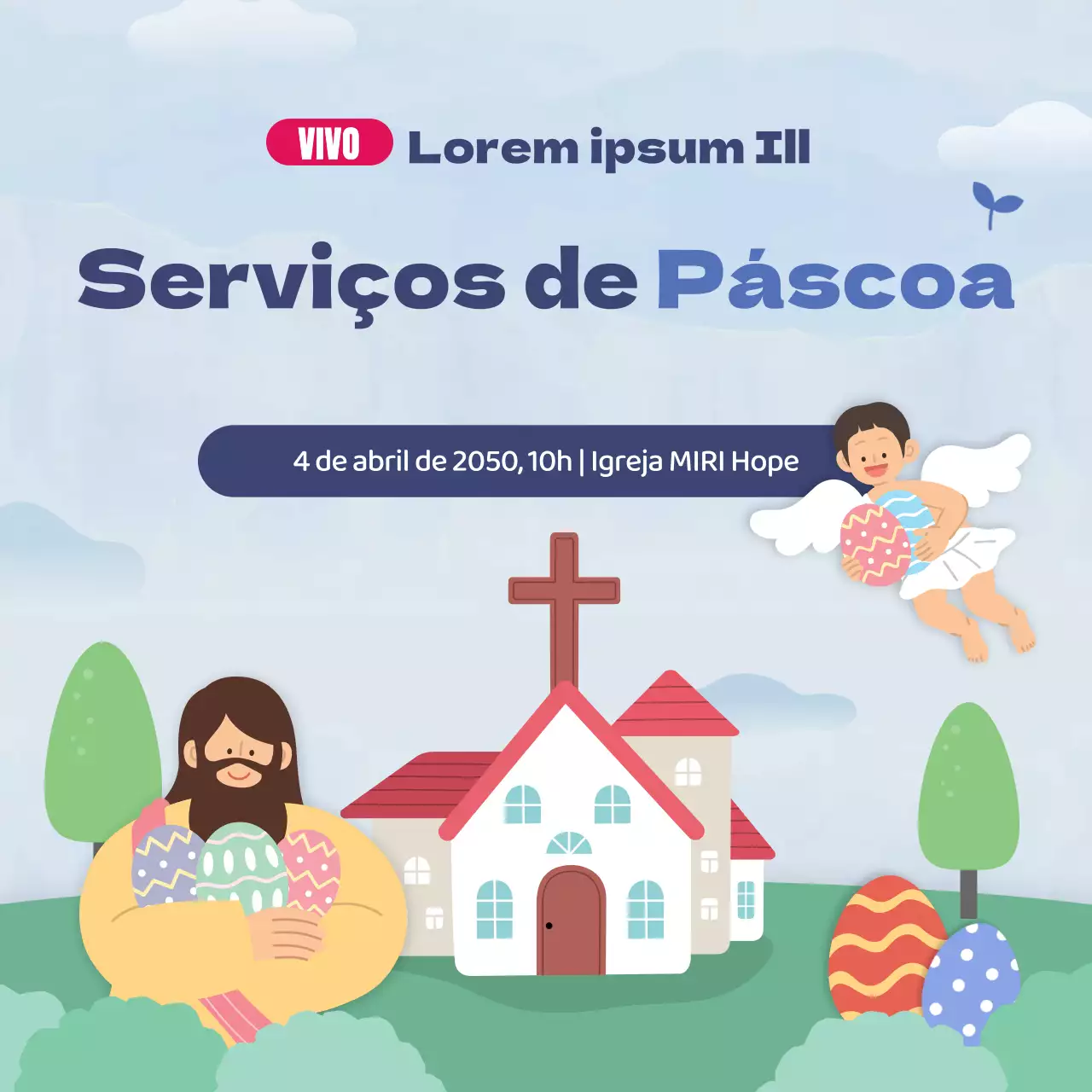 Serviço de Páscoa em direto com um conceito ilustrado engraçado