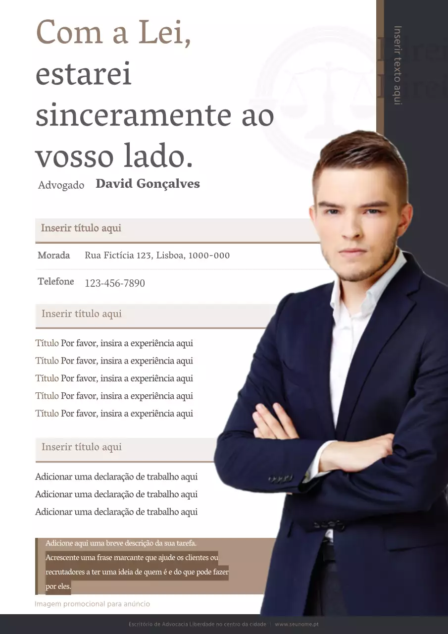 Um perfil de advogado limpo, cinzento e castanho