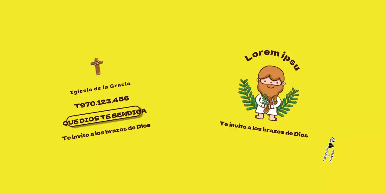 Personaje amarillo ilustración iglesia