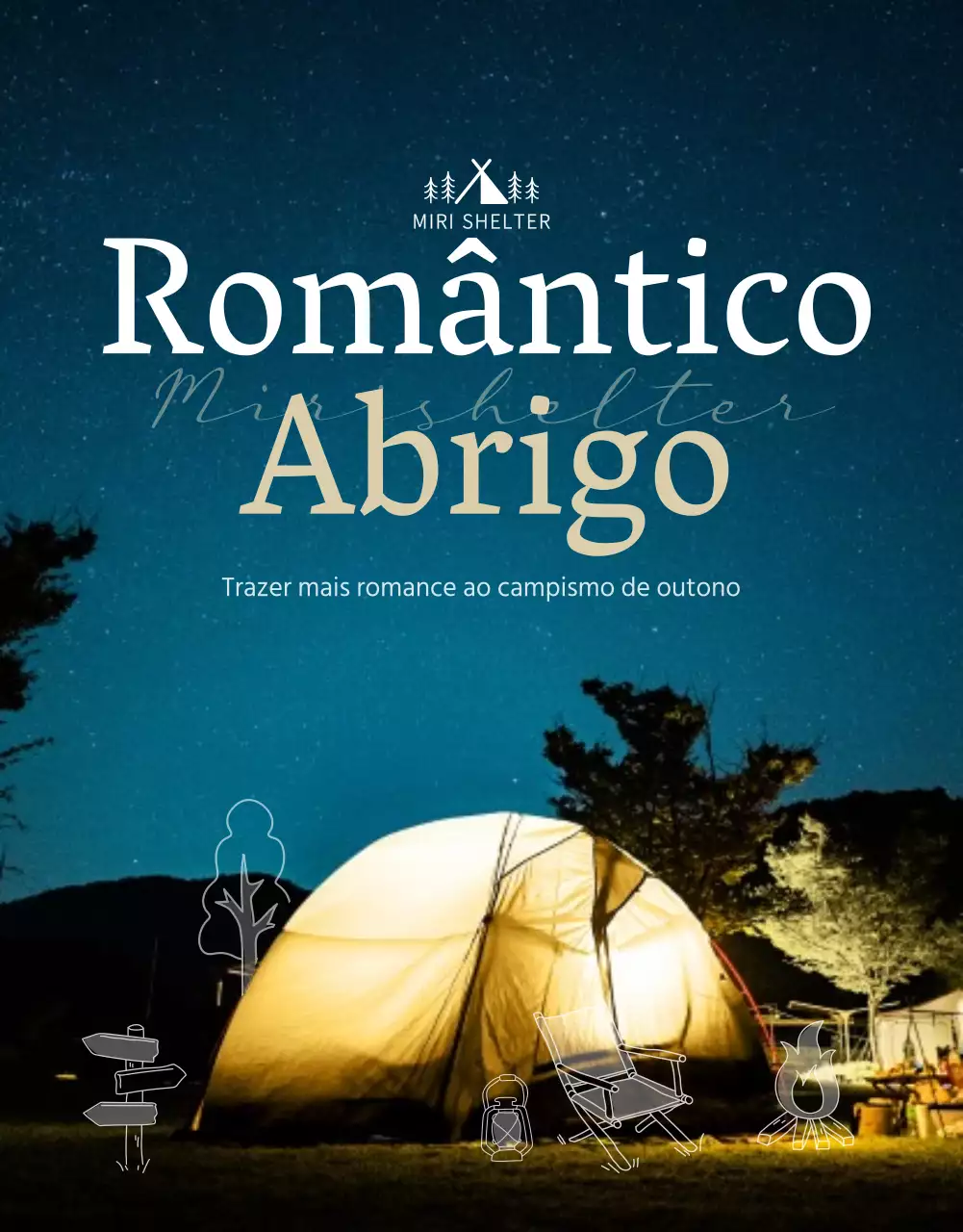 Conceito de campismo emocional em azul-marinho e bege