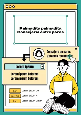 Un concepto de navegador web en color menta y amarillo con una convocatoria de agentes