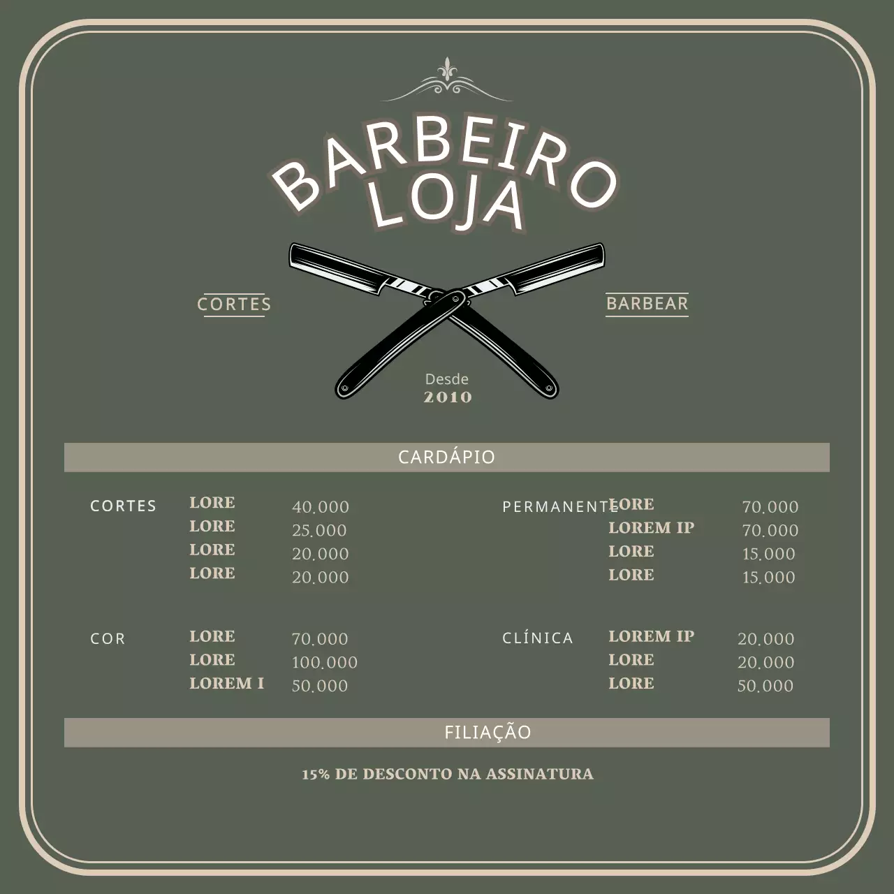 Suporte acrílico para um quadro verde de menu de barbearia de estilo vintage