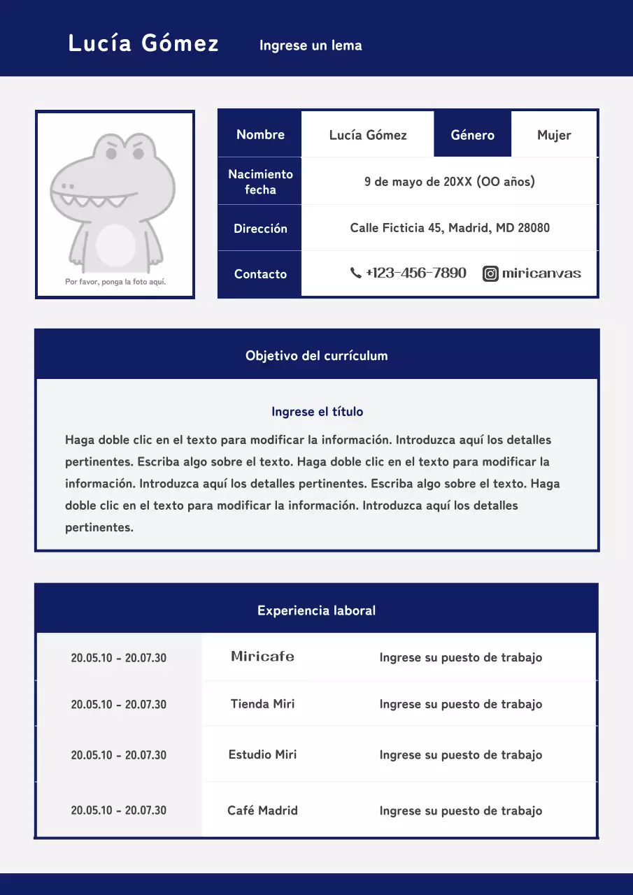 Solicita un trabajo a tiempo parcial en blanco y azul marino