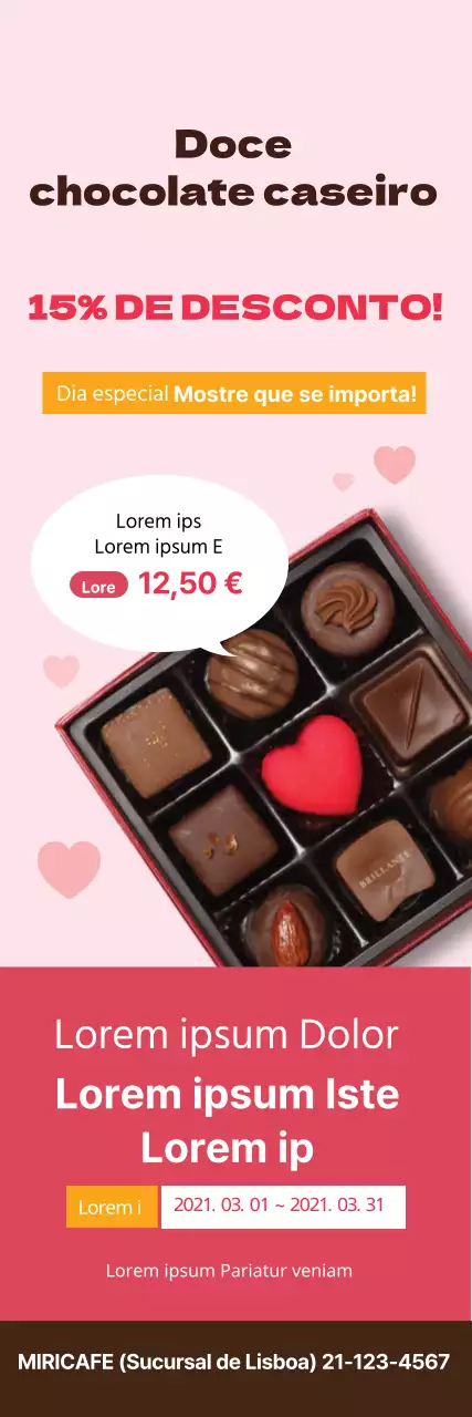 Venda de chocolate elegante com destaque para a fotografia cor-de-rosa
