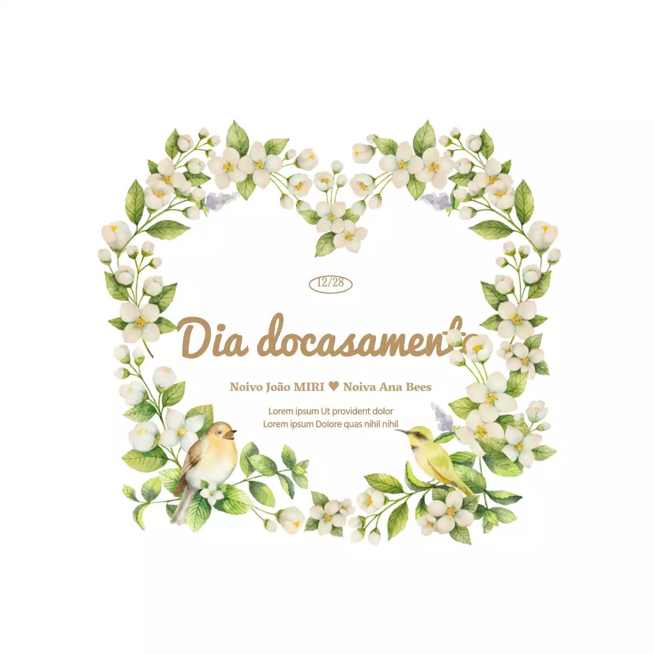 Nota de agradecimento de casamento com conceito de moldura floral simples e emotiva