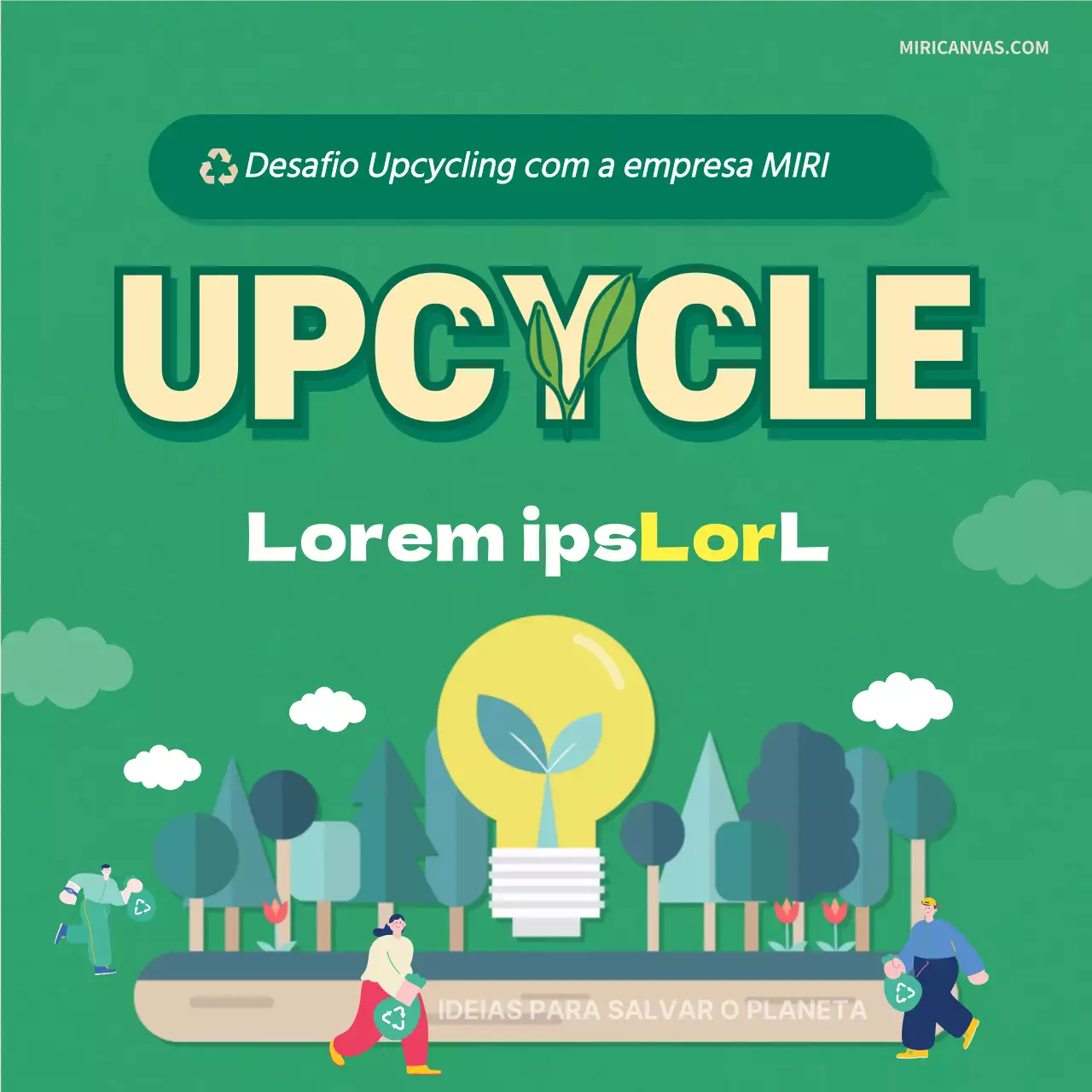Desafio upcycling com ilustrações em verde e bege CardNews