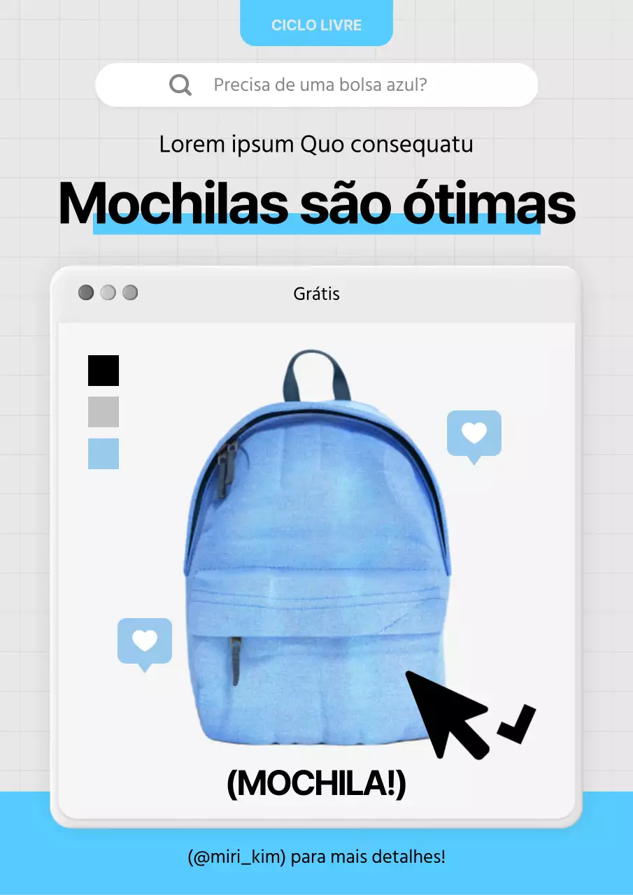 Oferta gratuita de um saco de conceito de navegador Web branco e azul claro