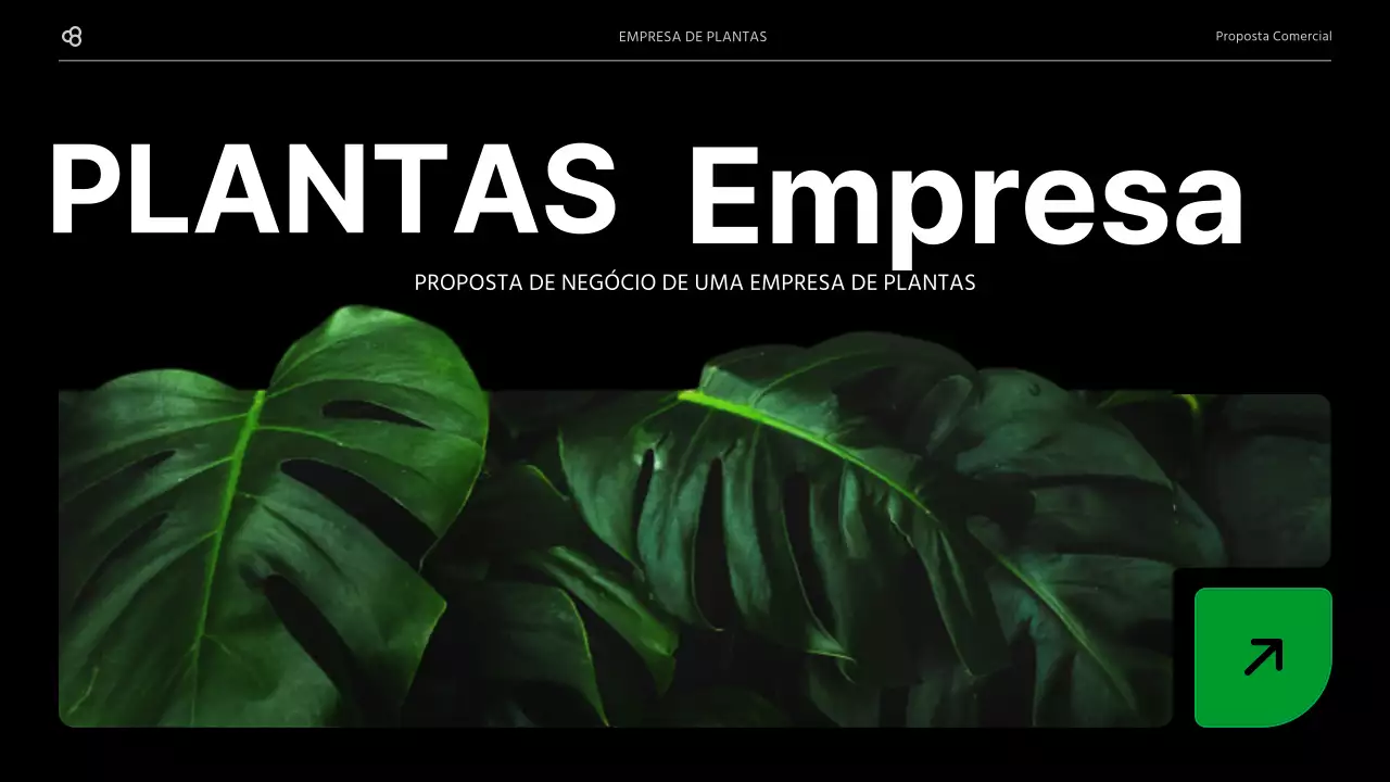 Proposta de negócio para uma empresa com um conceito de folha natural preta e verde
