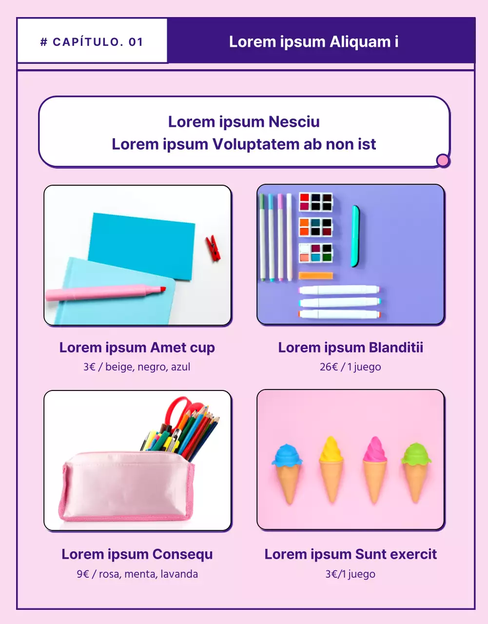 Una colección de ilustraciones lineales en rosa y malva para la vuelta al cole.