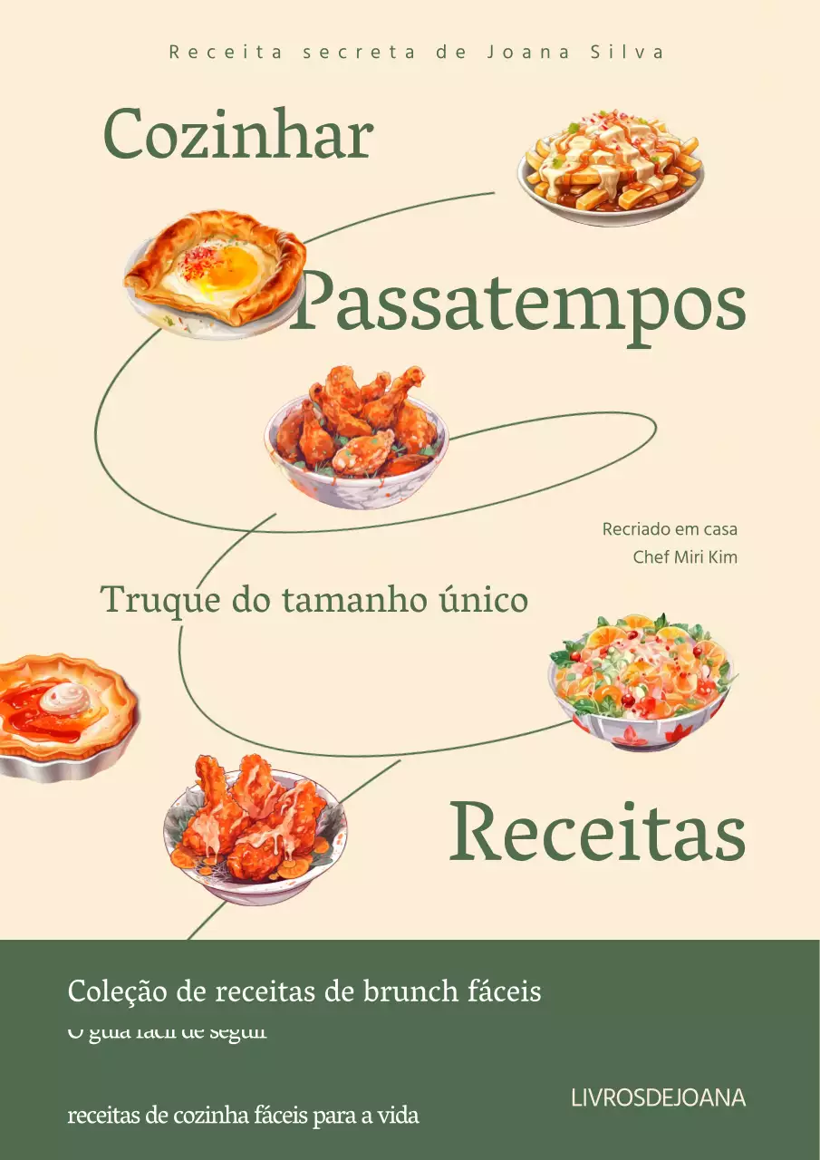 Livro de receitas com ilustrações bege e sentimentais