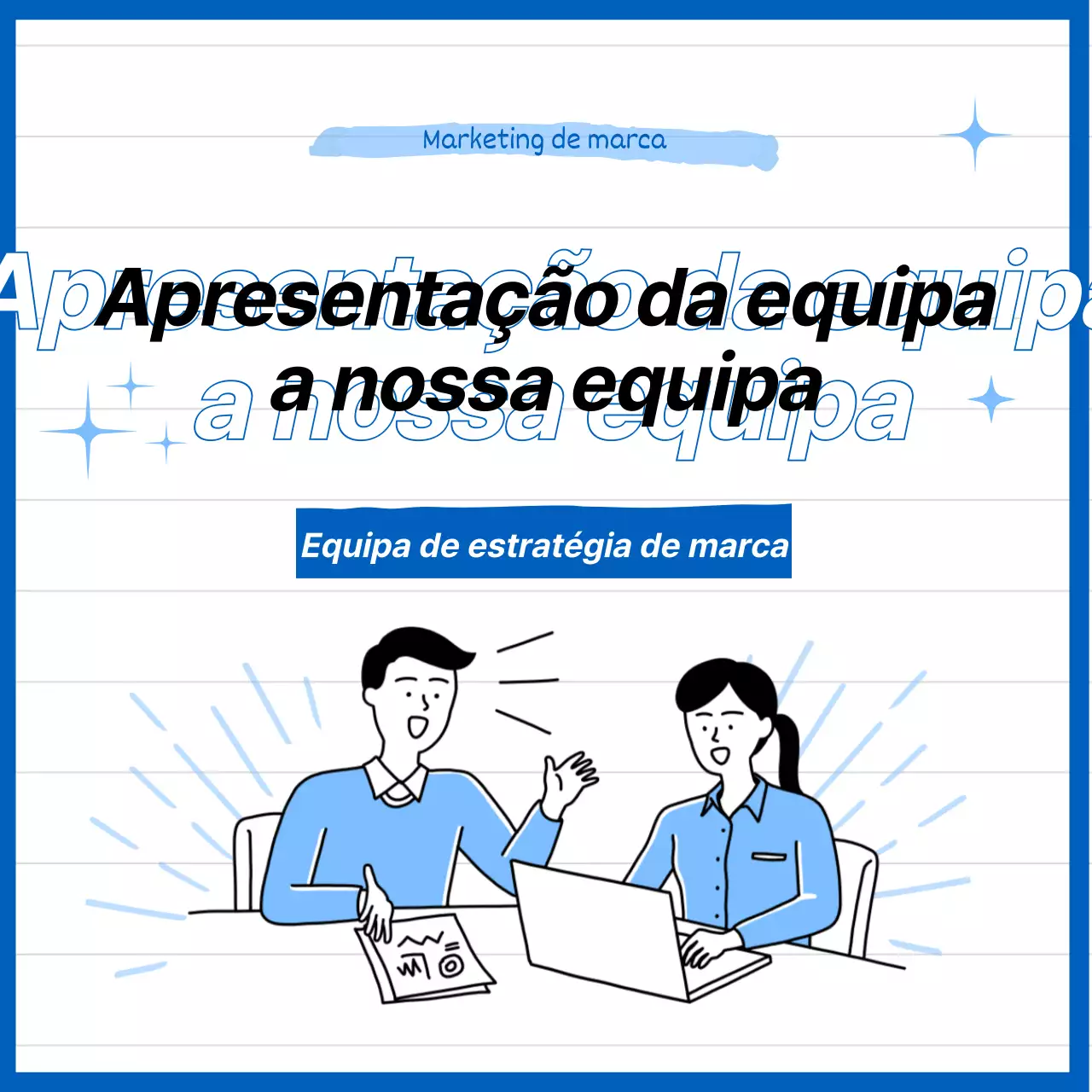 Apresentação da equipa com um tema de ilustração azul CardNews