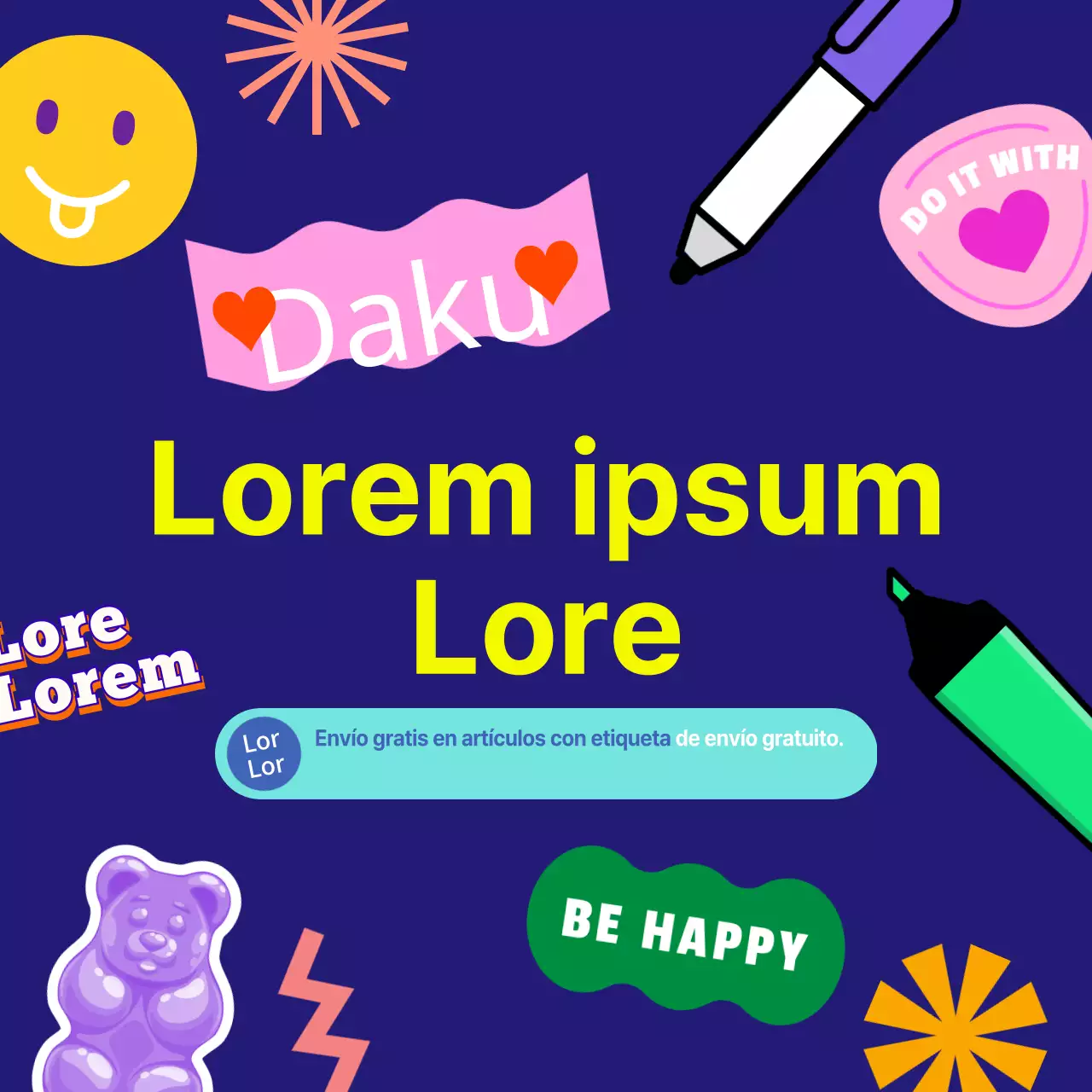 Promocione su evento con coloridos y kitsch artículos de escritura