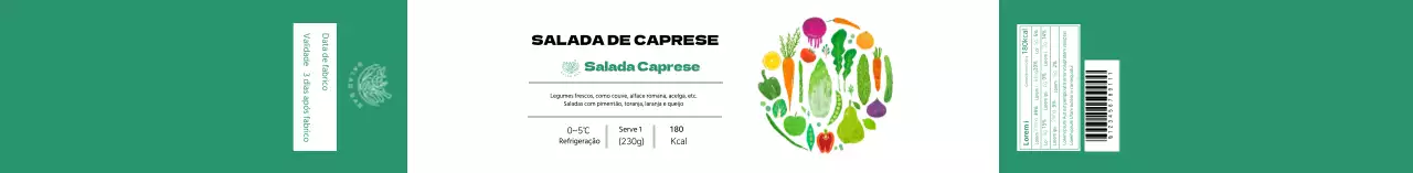 Rótulo de salada caprese ilustrado verde branco