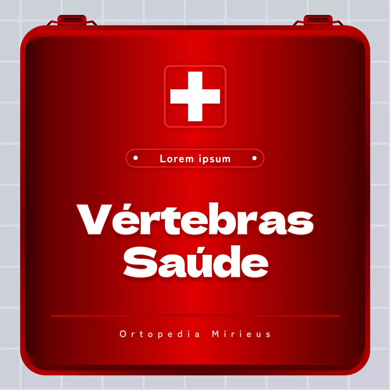 Conceito de estojo de primeiros socorros em ferro vermelho e branco Informação sobre o disco lombar e promoção hospitalar