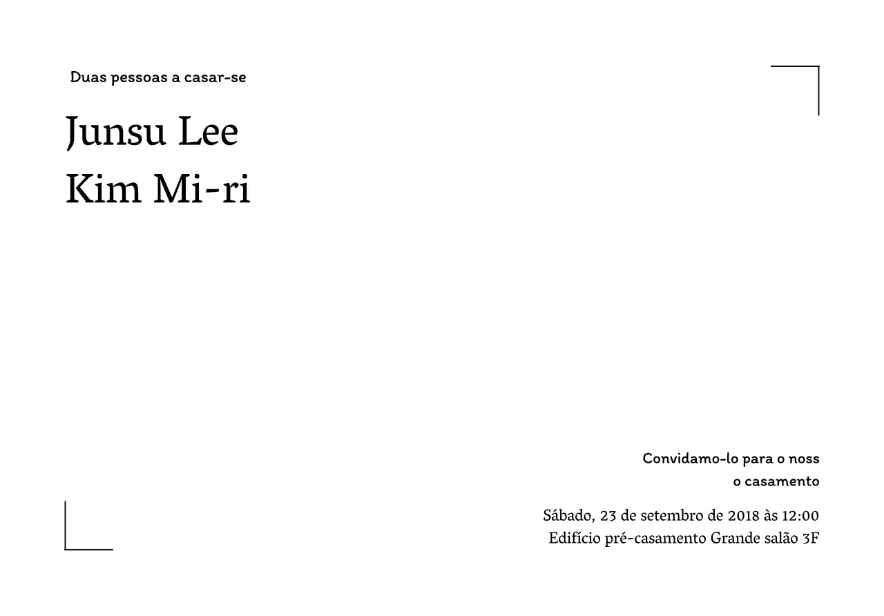 Envelope para postal de casamento com moldura de linhas simples e texto relacionado com o casamento