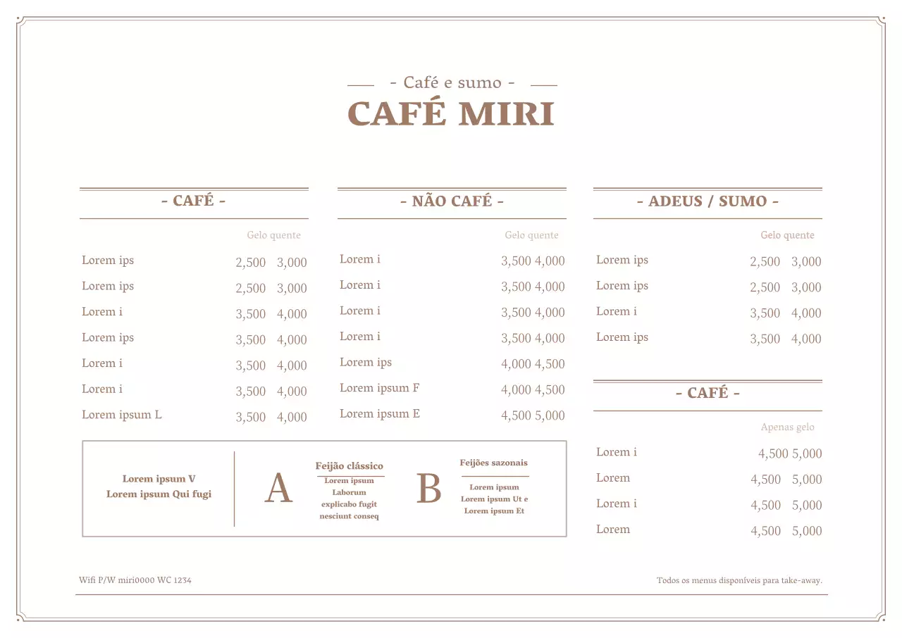Cartaz horizontal simples de um café em branco e castanho