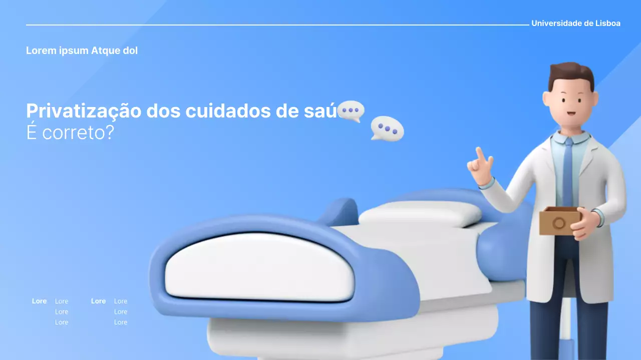 Apresentação simples azul para o debate sobre a privatização dos cuidados de saúde