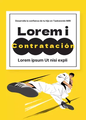 Ilustración amarilla para promocionar una escuela de taekwondo