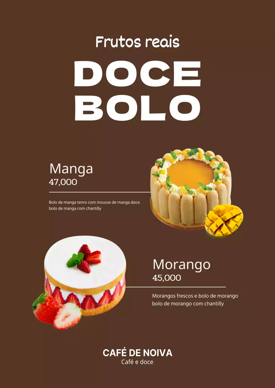 Ementa de bolo simples e limpa com fundo castanho