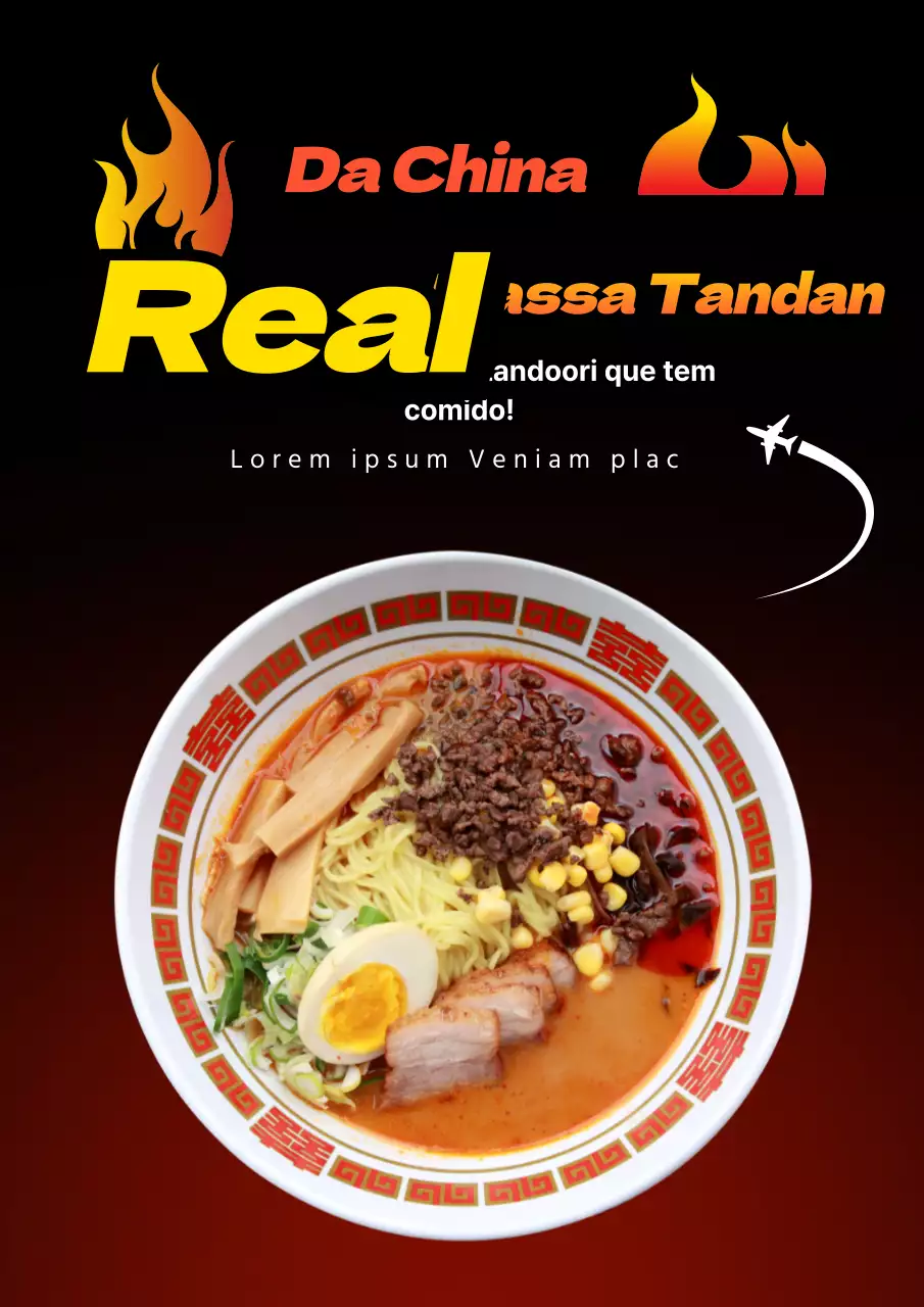 Gradiente vermelho-preto intenso de ramen picante e ardente para promover o novo menu