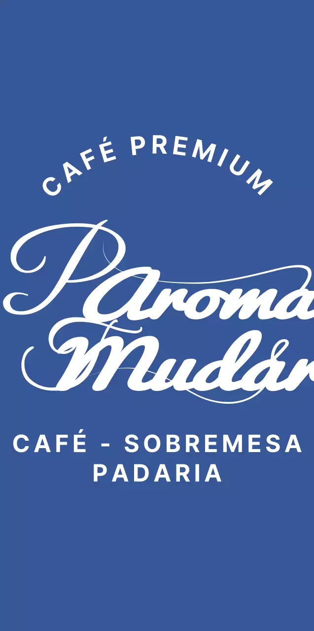 Mercadoria de café com um design cursivo elegante em azul e branco