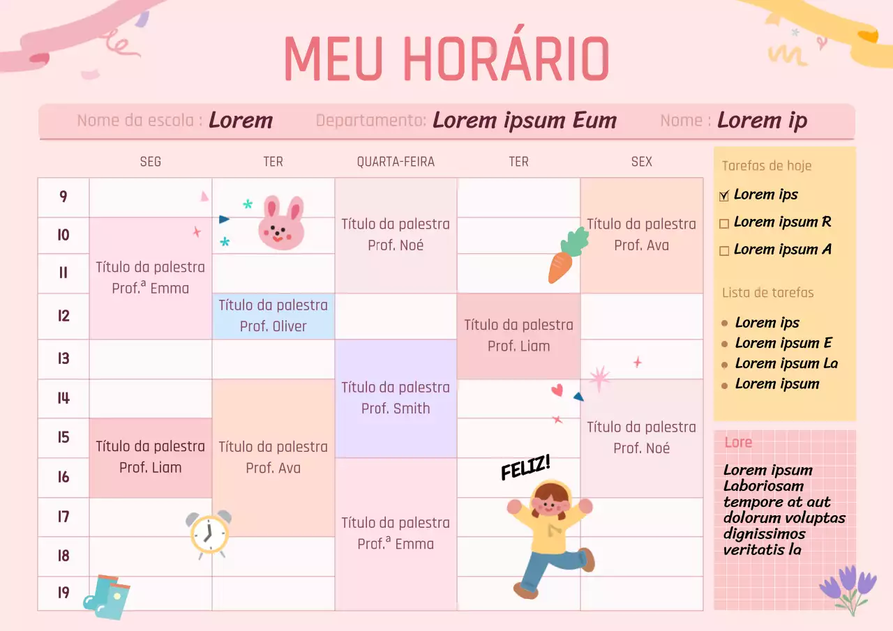 Horário com um conceito Dakou cor-de-rosa e giro