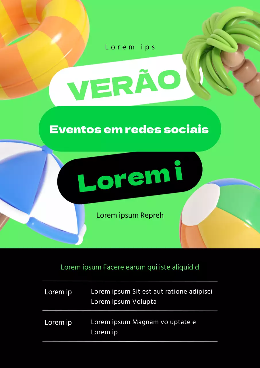 Promoção nas redes sociais com uma imagem 3D de um verão sobre um fundo chartreuse