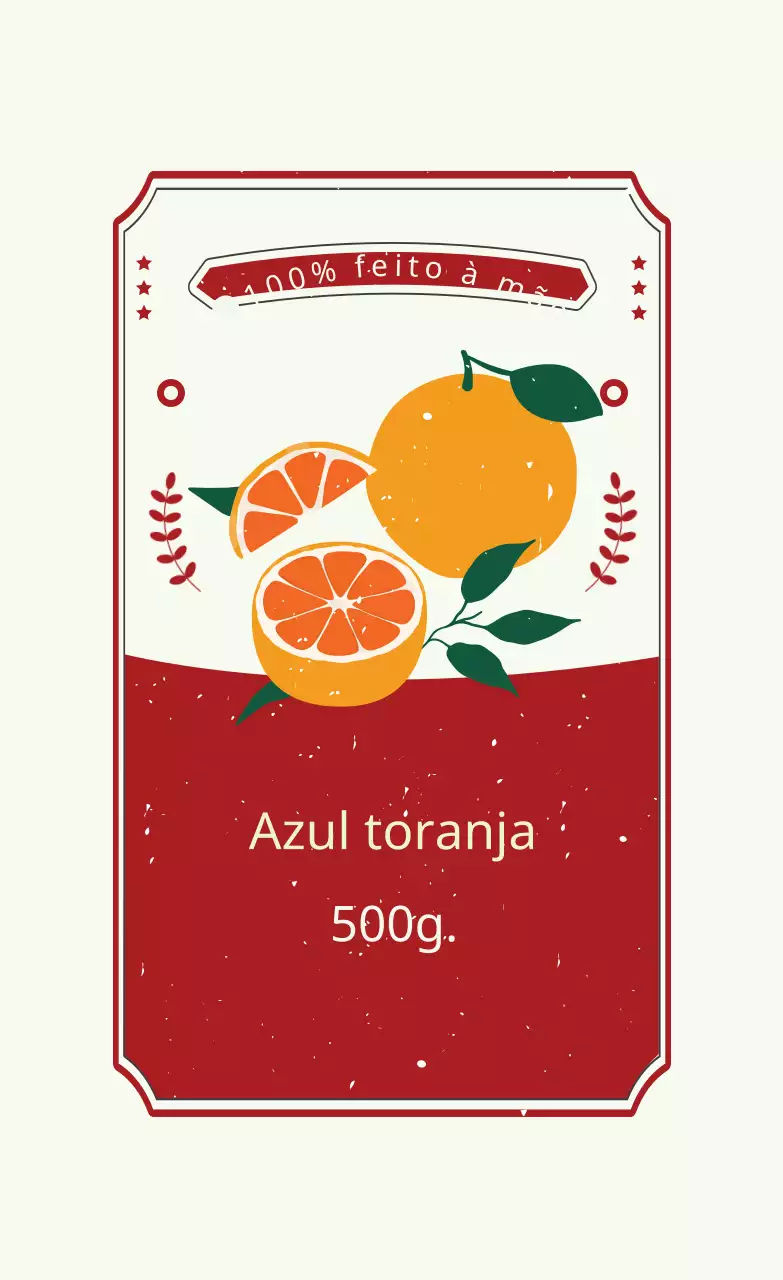 Rótulo azul de toranja feito à mão com ilustração vermelho-alaranjada