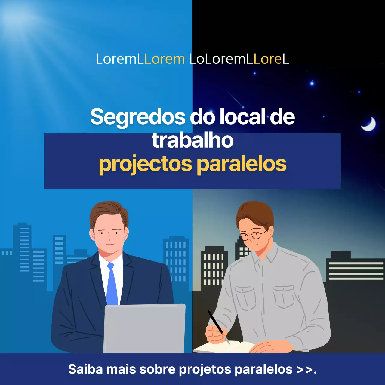 azul ilustração conceito trabalhador de escritório projeto paralelo cardnews