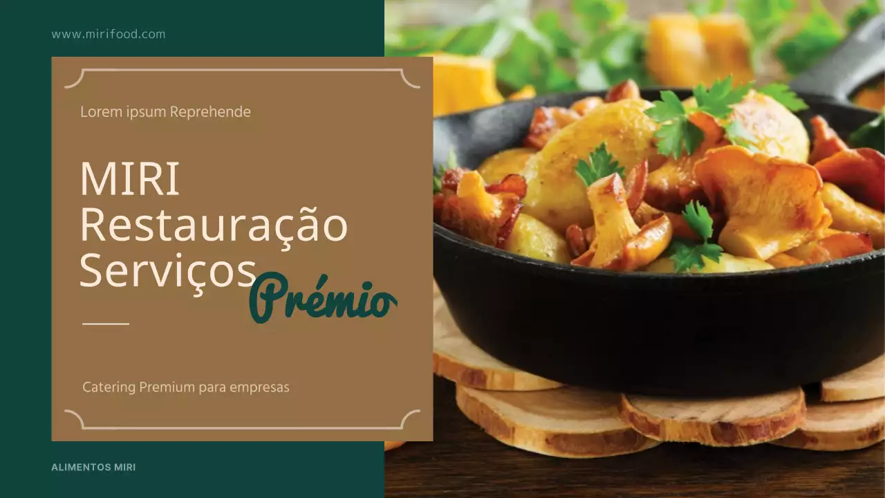 Apresentação do serviço de catering verde e castanho