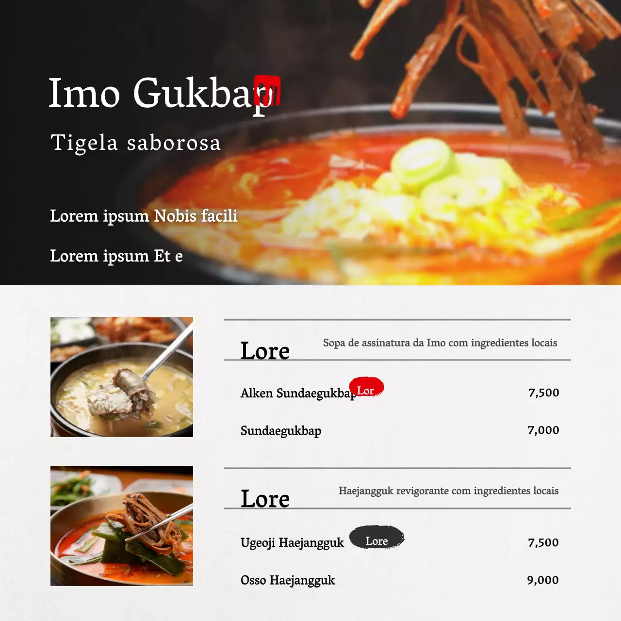 Menu da loja de ramen