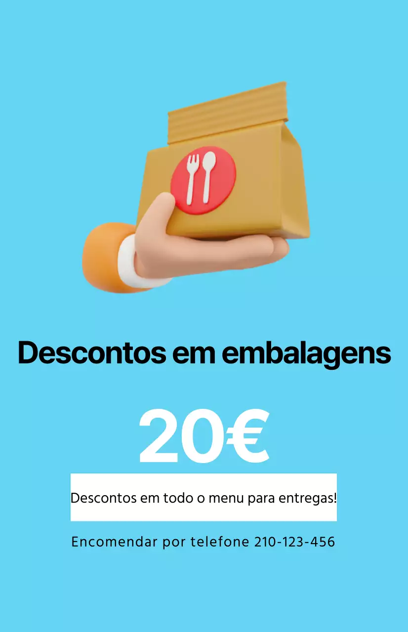 Uma promoção de desconto simples com uma imagem para levar sobre um fundo azul claro
