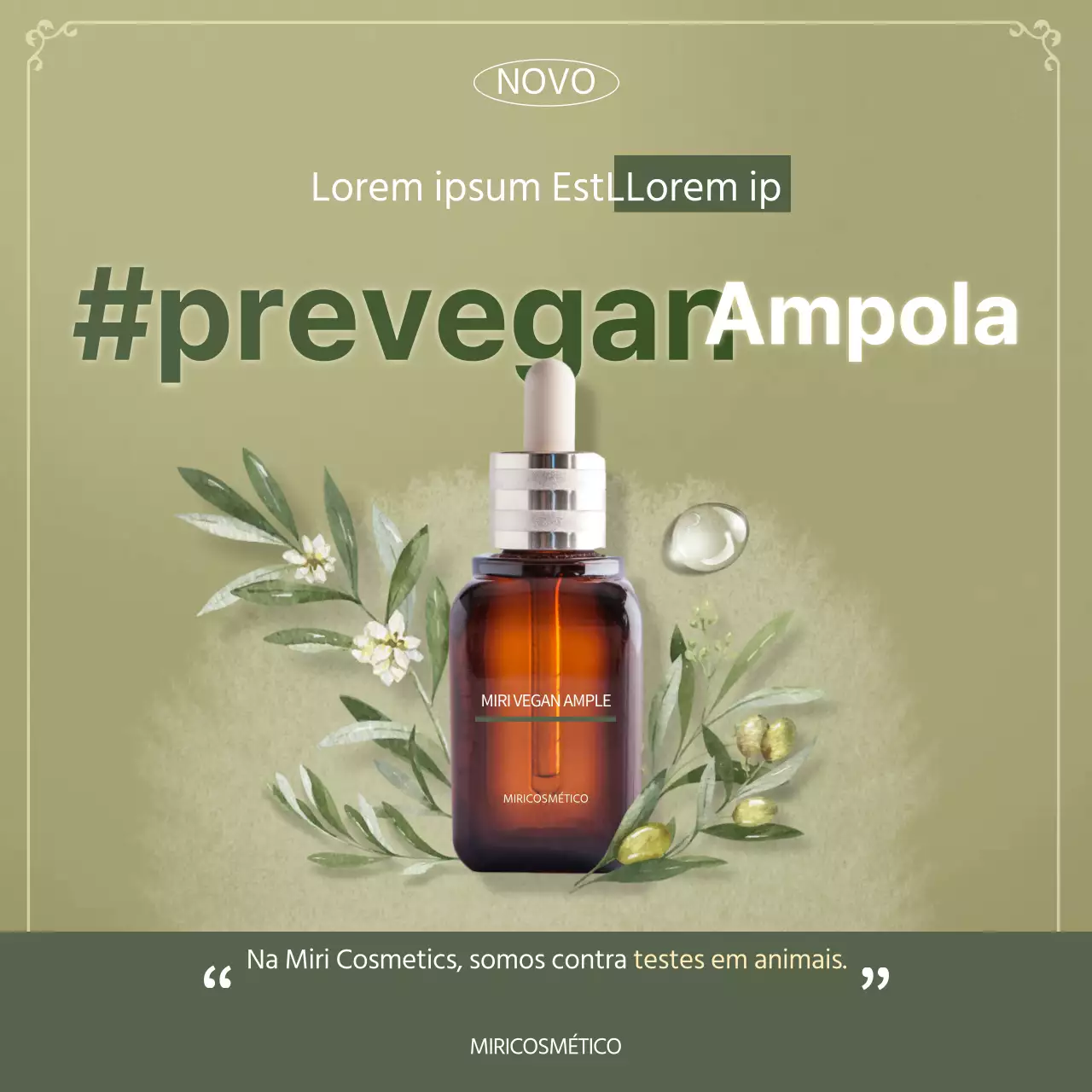 Anúncio de uma ampola de cosméticos vegan verde no feed de notícias do Instagram
