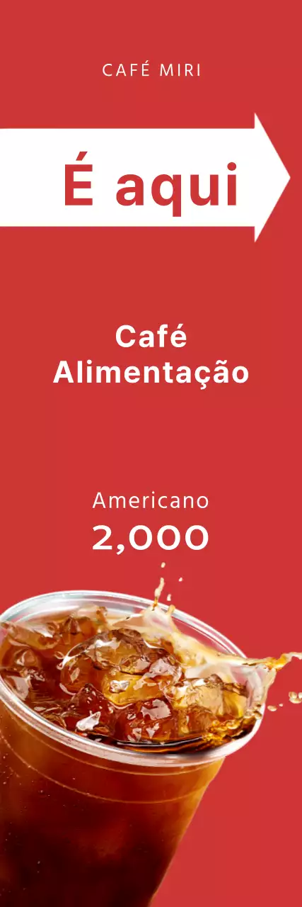 Promoção simples de um café realçada por uma seta num fundo vermelho