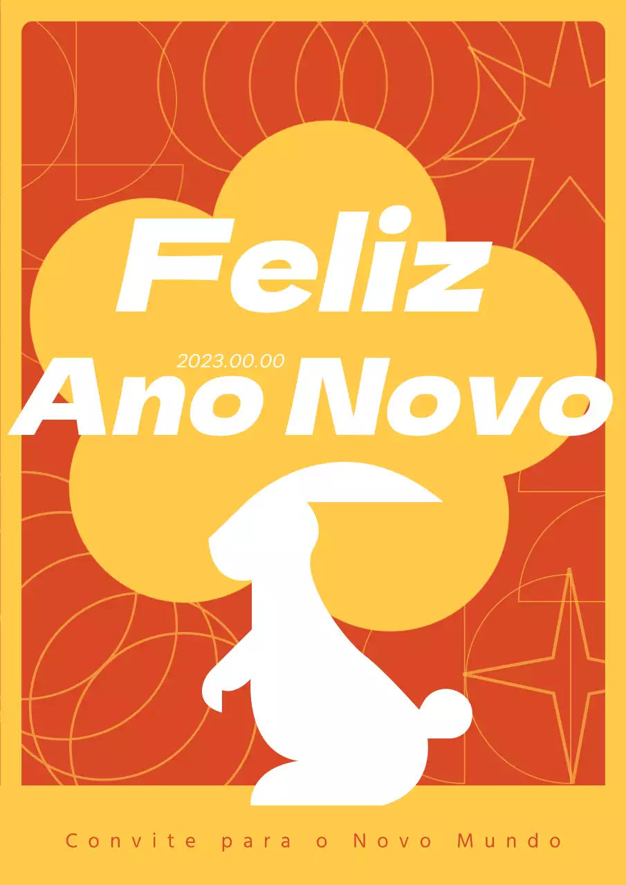 Cartão de felicitações de Ano Novo em laranja e amarelo