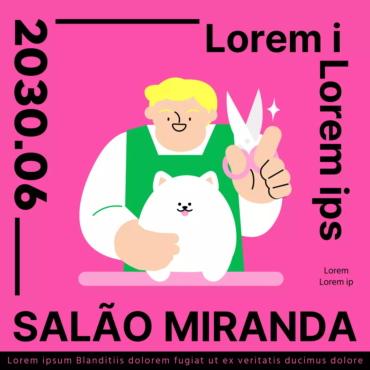 Uma promoção ilustrada, cor-de-rosa e gira para um salão de beleza para animais de estimação
