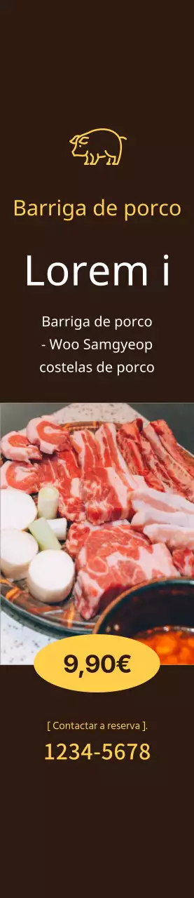Meio promocional de barriga de porco à discrição sobre fundo castanho