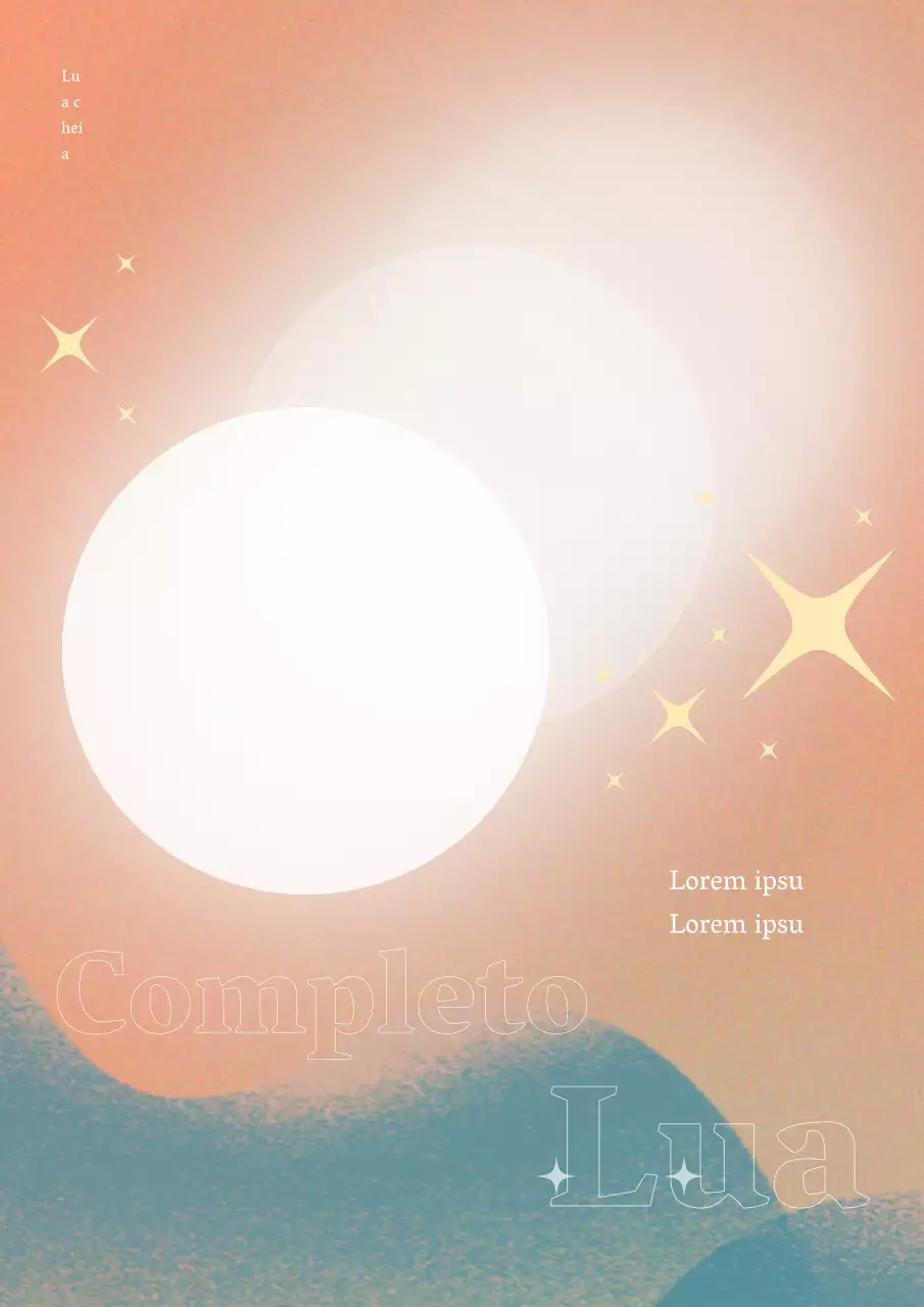 Anúncio de inspiração oriental em laranja e branco com uma lua cheia