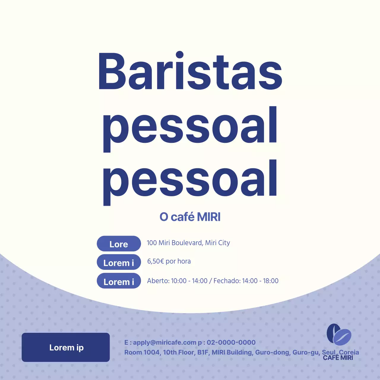 Anúncio de emprego de barista em lilás e branco com destaque de texto V2