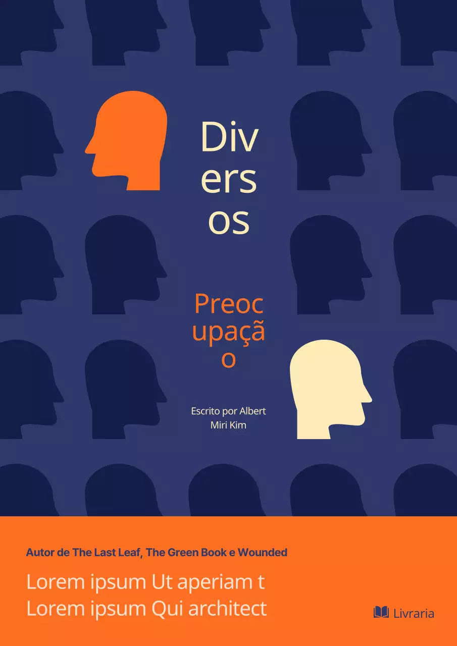 Ilustração de um rosto humano em azul-marinho e laranja Livro de autoajuda