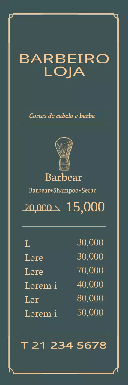 Conceito de moldura simples em verde e amarelo Preços na barbearia