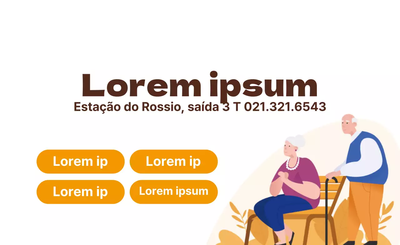 Etiqueta branca amarela com ilustração de um lar de idosos