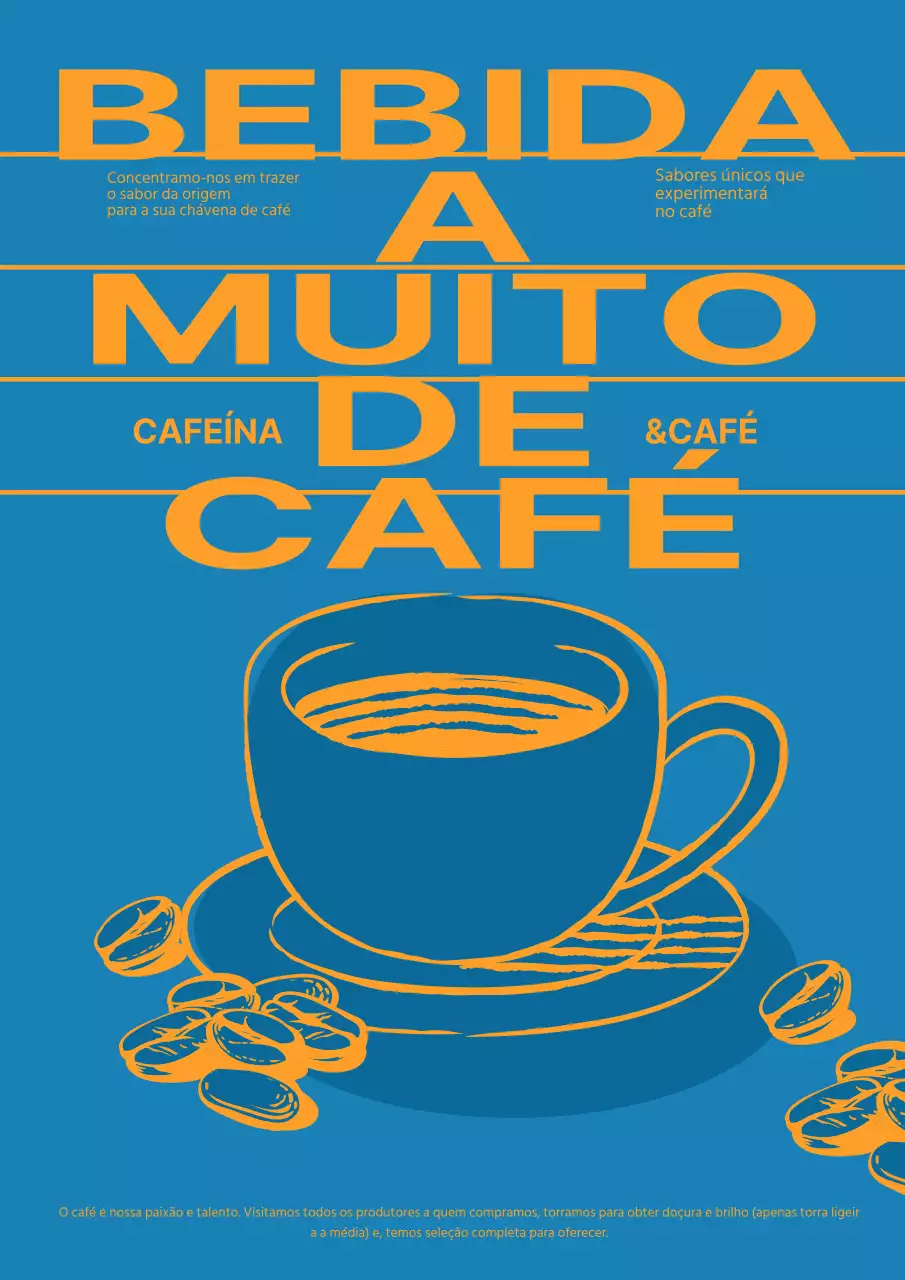 Cartaz de fachada de café azul e amarelo
